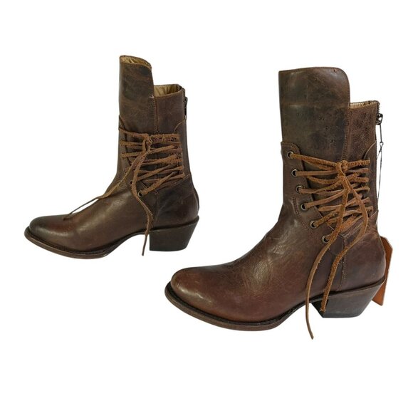 Stetson Shoes - Stetson Womens Emory Boots Handmade Brown Distressed Leather Laced Western NEW
